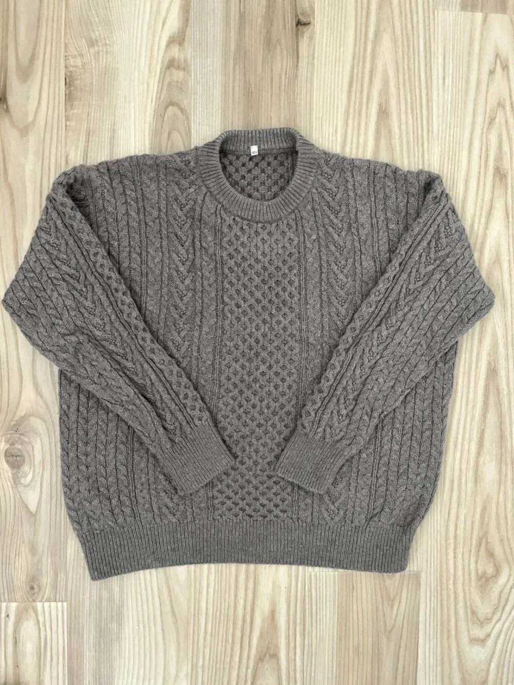 MUJI 100% Wool Cable Knit Fisherman Sweater Preppy Brown Men's size XL